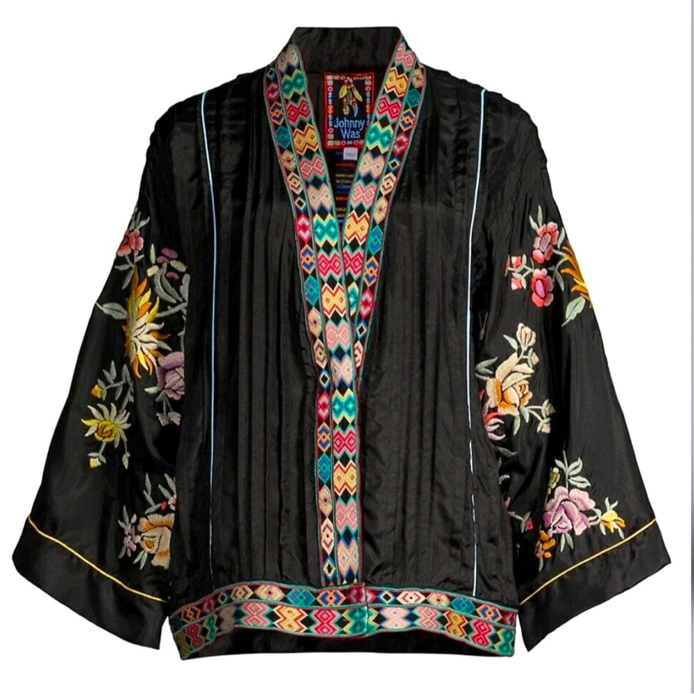 Johnny Was Eno Pintuck Embroidered Silk Kimono